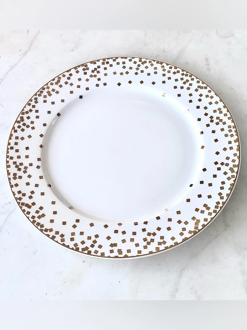 GRACE TEAWARE Elegant White SALAD Plate with Gold METALLIC Confetti Rim NEW 8IN